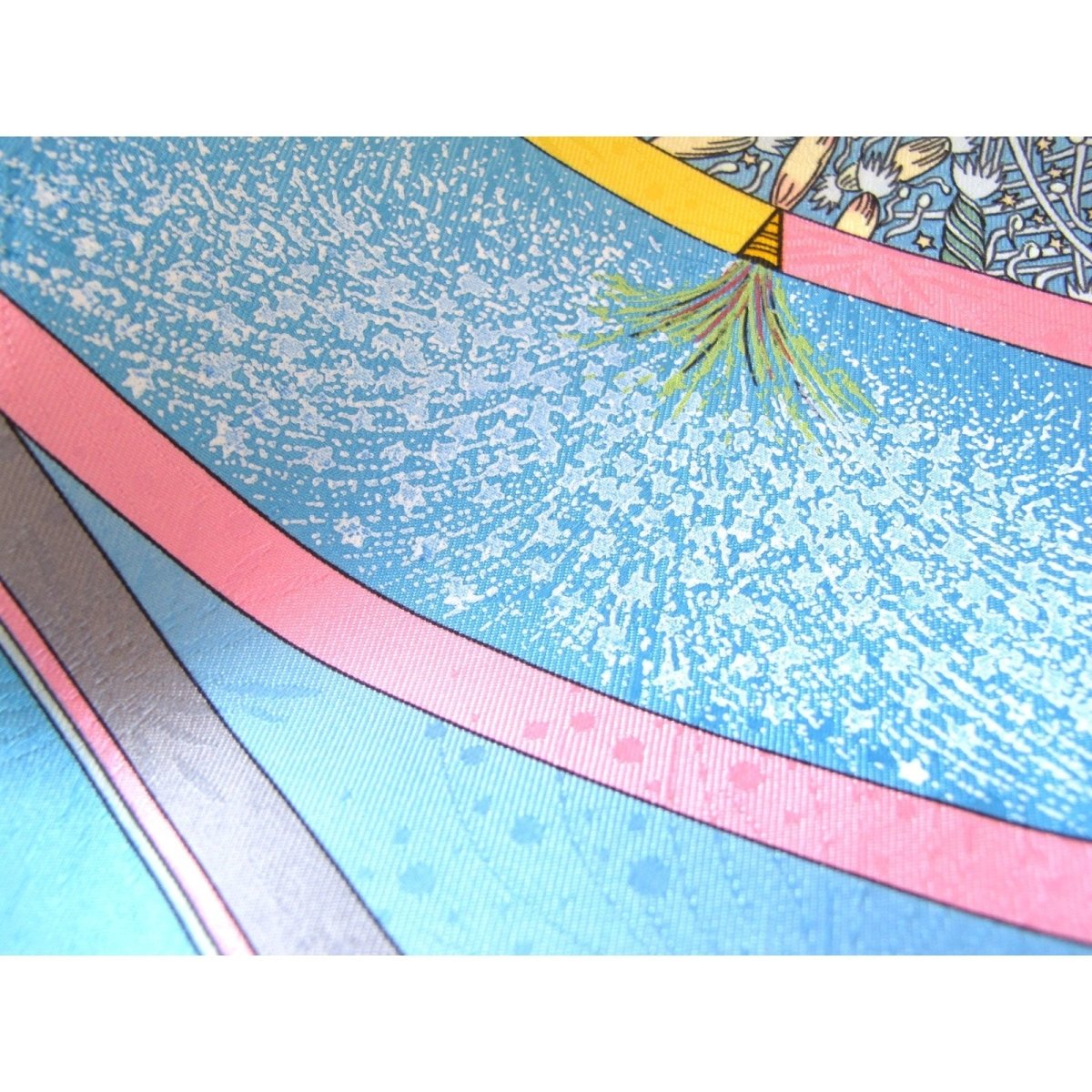 Hermes Celebrating 150 ans Blue Pink Feux d'artifices 1937-1987 by Michel Duchene Matte Blanc Overlay Jacquard Twill 90cm, NIB! - poupishop