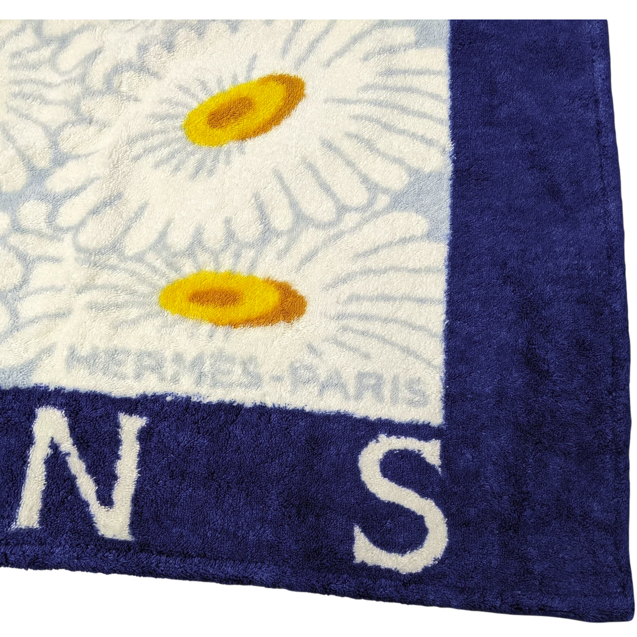 Produits Hermes Marine/Blanc/Jaune Special Issue "Cent Ans Gaumont" Tapis de Plage Terry Beach Towel 150 x 90cm