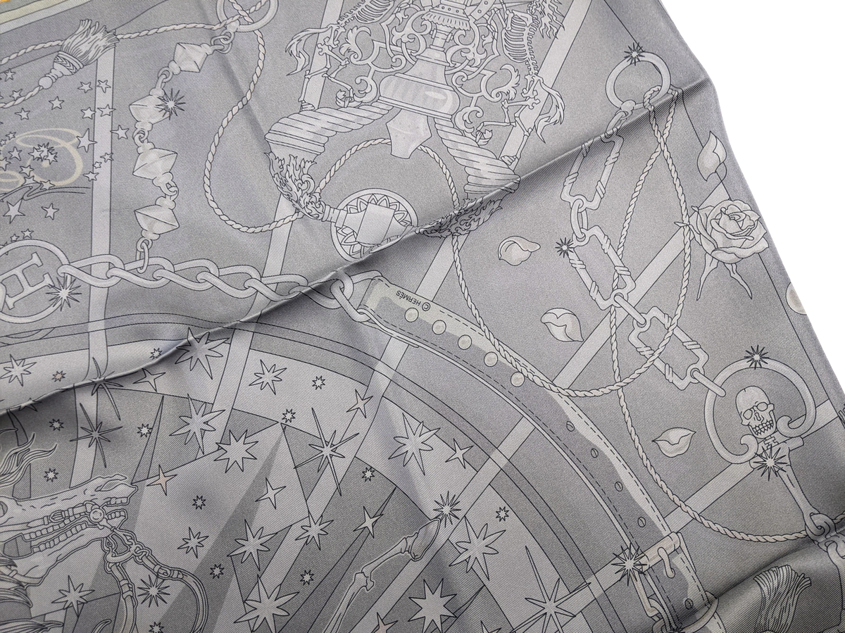 Hermes Kaki/Antracite/Orange "C'est la Fete" by Daiske Nomura Double Face Twill Scarf 90cm