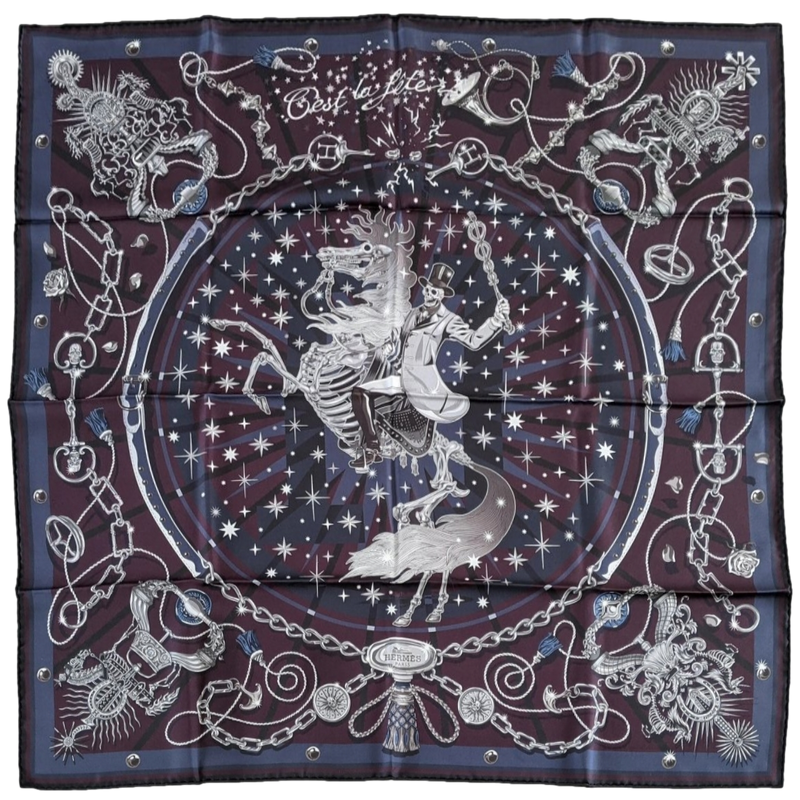 HERMES Le Flambeau Sacré スカーフ Hermes Prune/Gris/Marine HERMES Le Flambeau Sacré スカーフ Hermes Prune/Gris/Marine