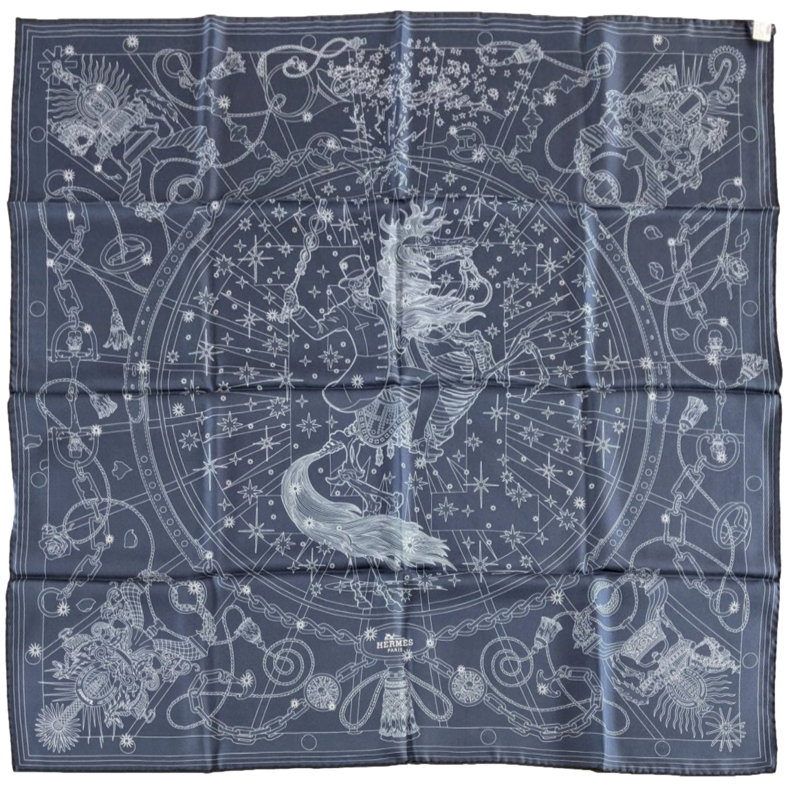 Hermes Prune/Gris/Marine "C'est la Fete" by Daiske Nomura Double Face Twill Scarf 90cm
