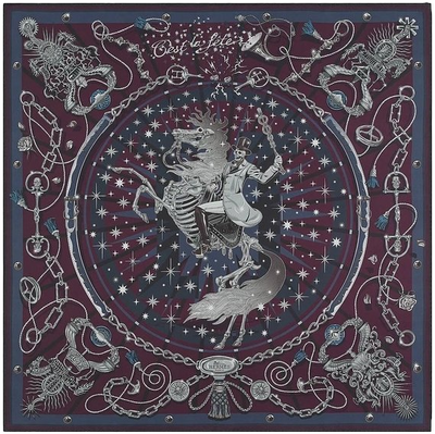 HERMES Le Flambeau Sacré スカーフ Hermes Prune/Gris/Marine HERMES Le Flambeau Sacré スカーフ Hermes Prune/Gris/Marine