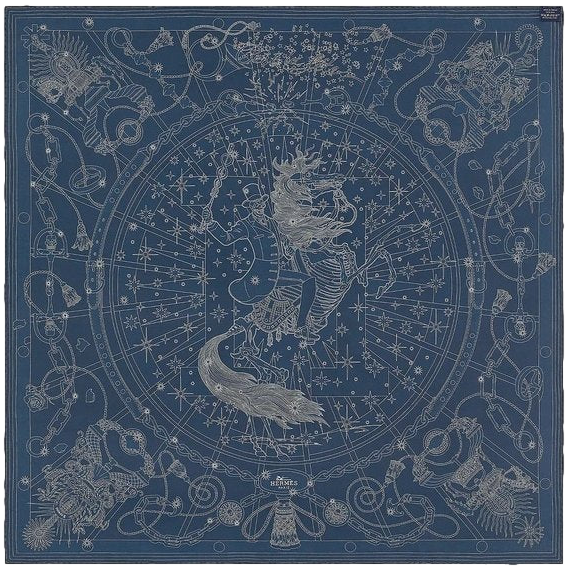 Hermes Prune/Gris/Marine "C'est la Fete" by Daiske Nomura Double Face Twill Scarf 90cm