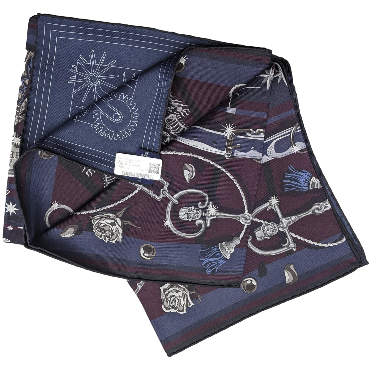 Hermes Prune/Gris/Marine "C'est la Fete" by Daiske Nomura Double Face Twill Scarf 90cm