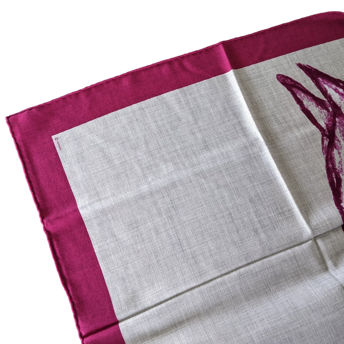 Hermes Gris Chine/Fuchsia "Chevaux au Pre" by Jean-Louis Sauvat Cashmere Shawl 140