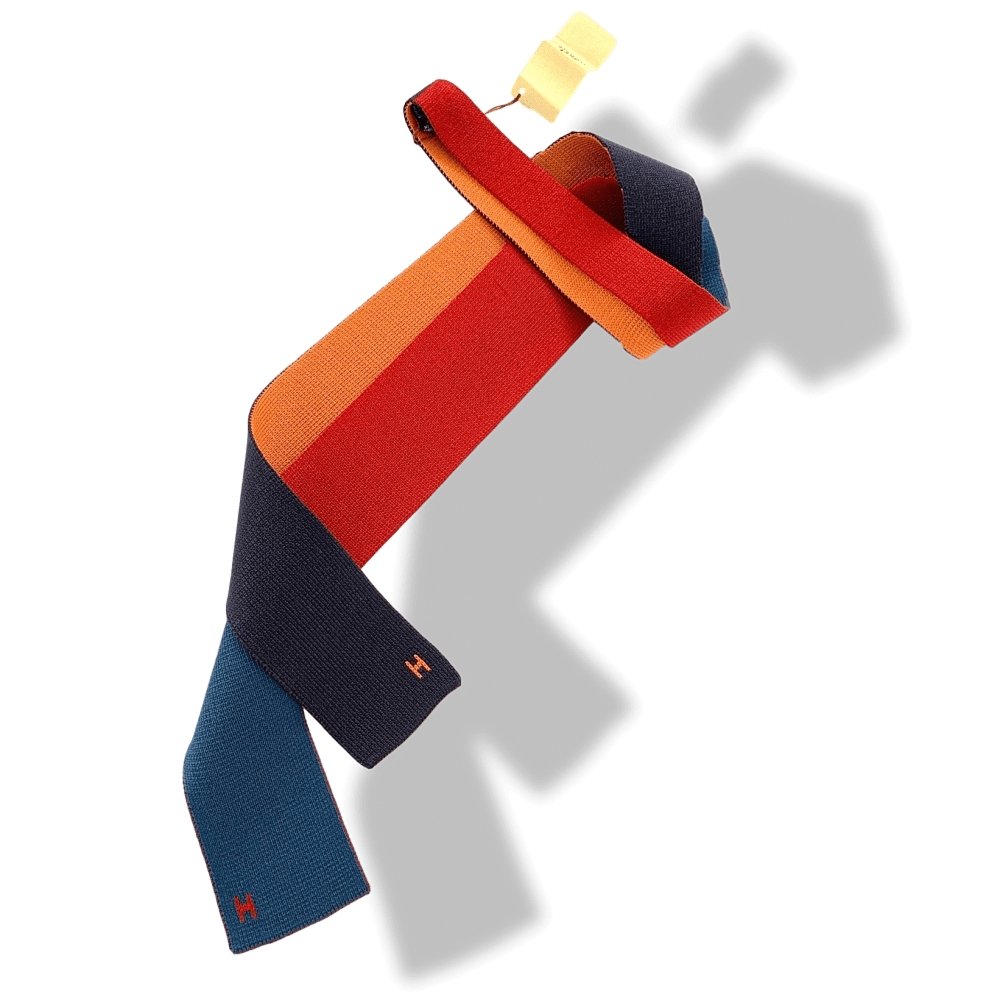 Hermes Chilli Pepper Ocean Navy Orange MAILLE DE SOIE 4 TEMPS 100% Mesh Silk Tie 7cm, NWT in Pochette! - poupishop
