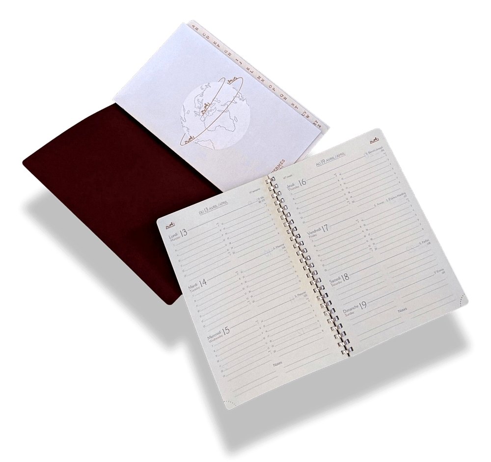Hermes Chocolate Epsom Agenda Cover GLOBE-TROTTER 2 PINS with Silver Pen, BNWTIB! - poupishop