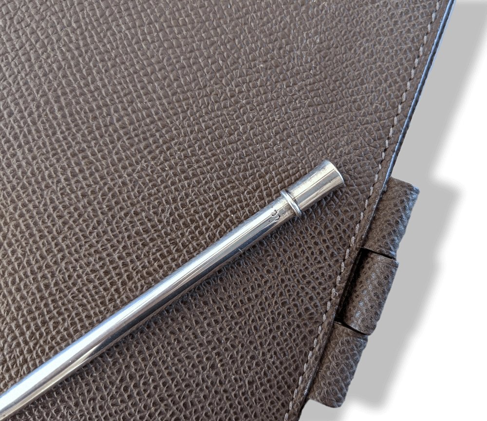Hermes Chocolate Epsom Agenda Cover GLOBE-TROTTER 2 PINS with Silver Pen, BNWTIB! - poupishop