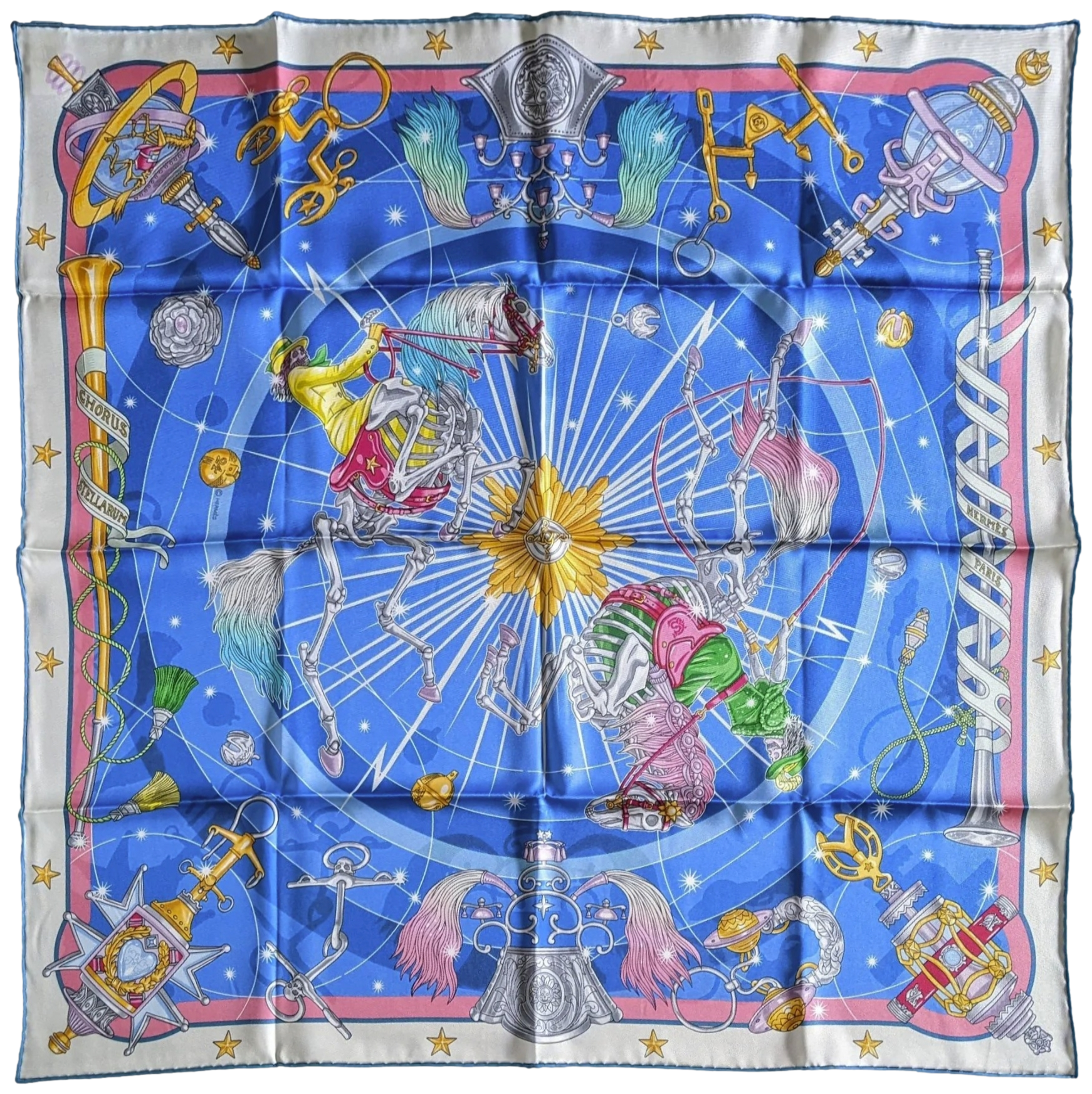 Hermes Gris Perle/Bleu Azur/MUlti "Chorus Stellarum" by Daiske Nomura Vintage Silk 70