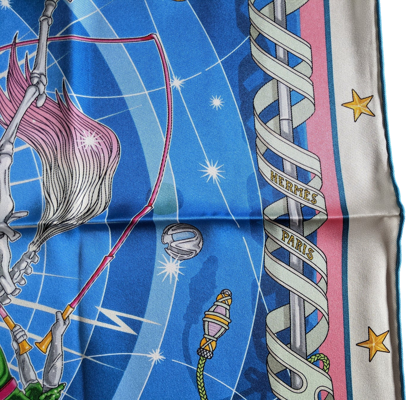 Hermes Gris Perle/Bleu Azur/MUlti "Chorus Stellarum" by Daiske Nomura Vintage Silk 70