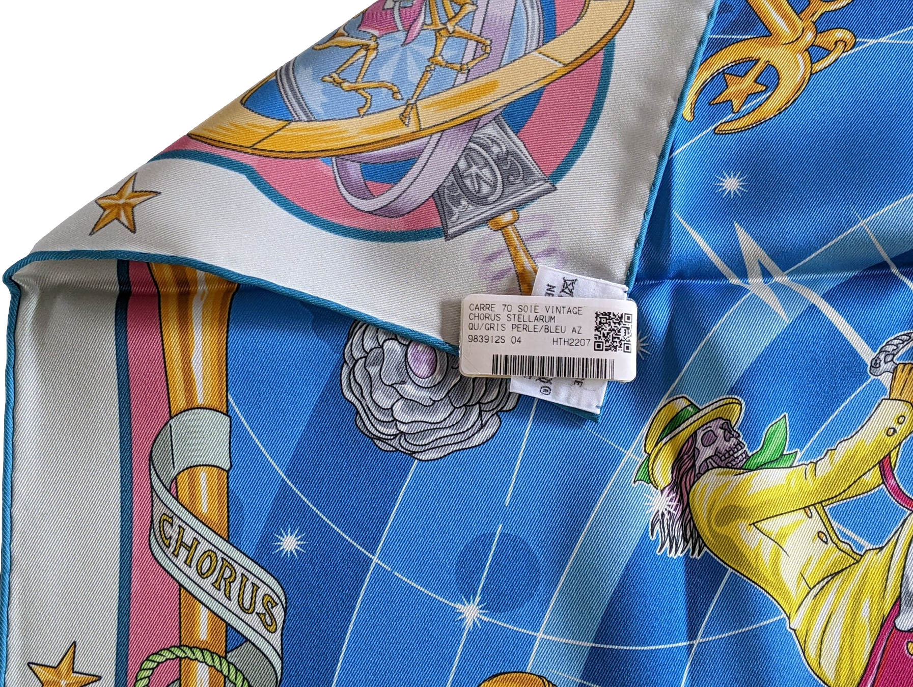 Hermes Gris Perle/Bleu Azur/MUlti "Chorus Stellarum" by Daiske Nomura Vintage Silk 70