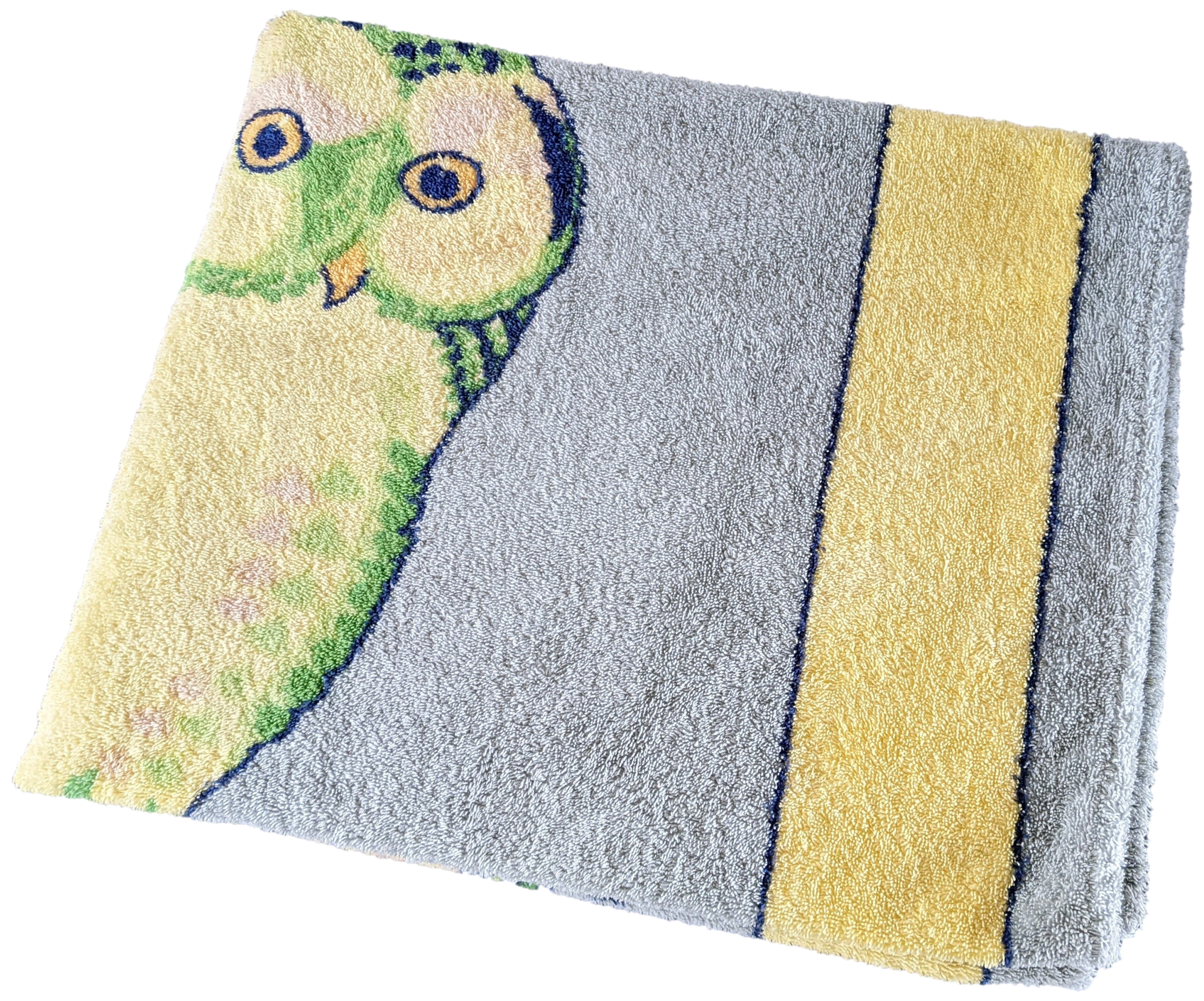 Hermes Grey/Yellow/Green "Chouette" Owl Cotton Terry Beach Towel 90 x 150 cm