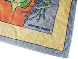 Hermes Grey/Yellow/Green "Chouette" Owl Cotton Terry Beach Towel 90 x 150 cm
