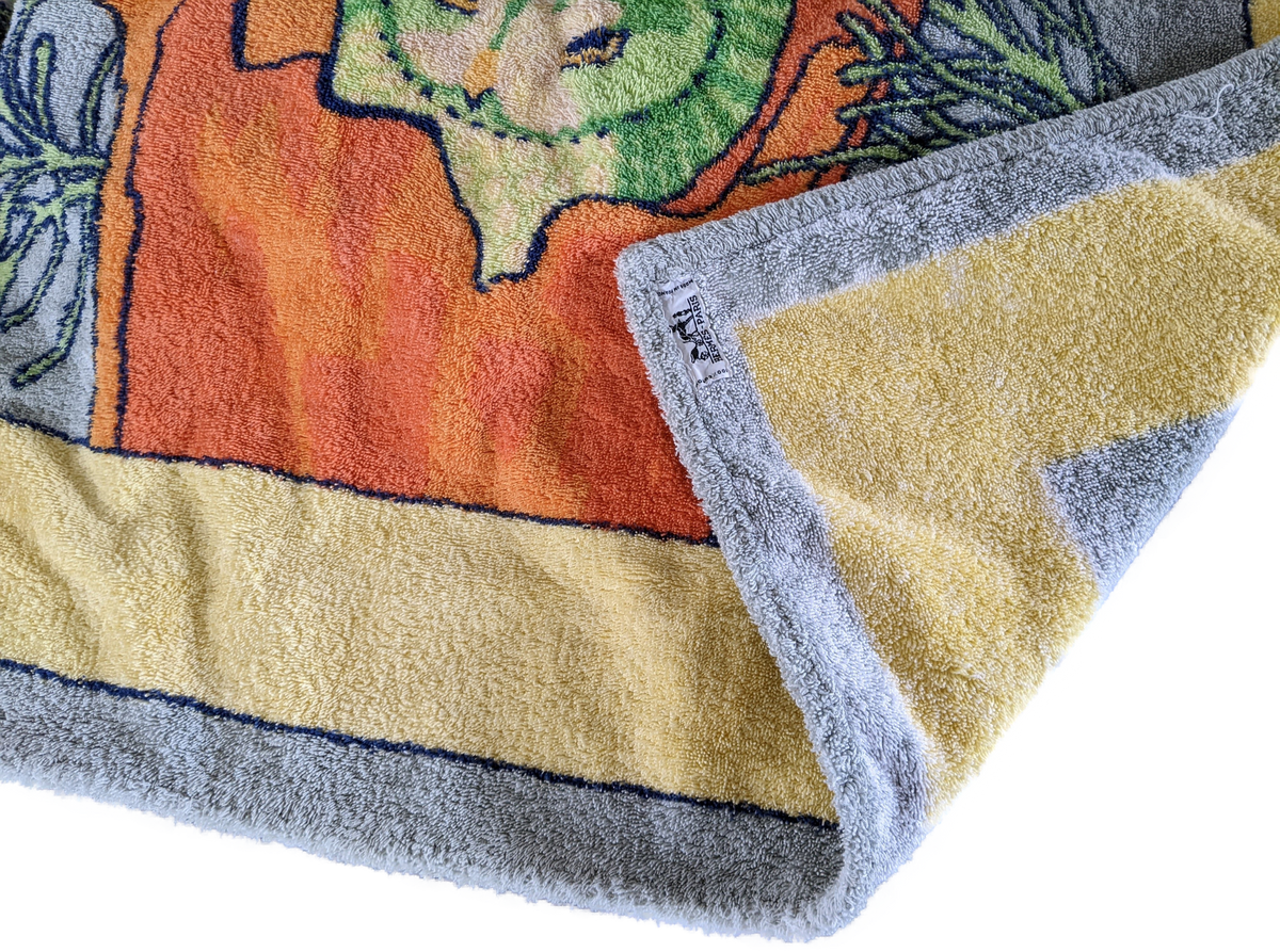 Hermes Grey/Yellow/Green "Chouette" Owl Cotton Terry Beach Towel 90 x 150 cm