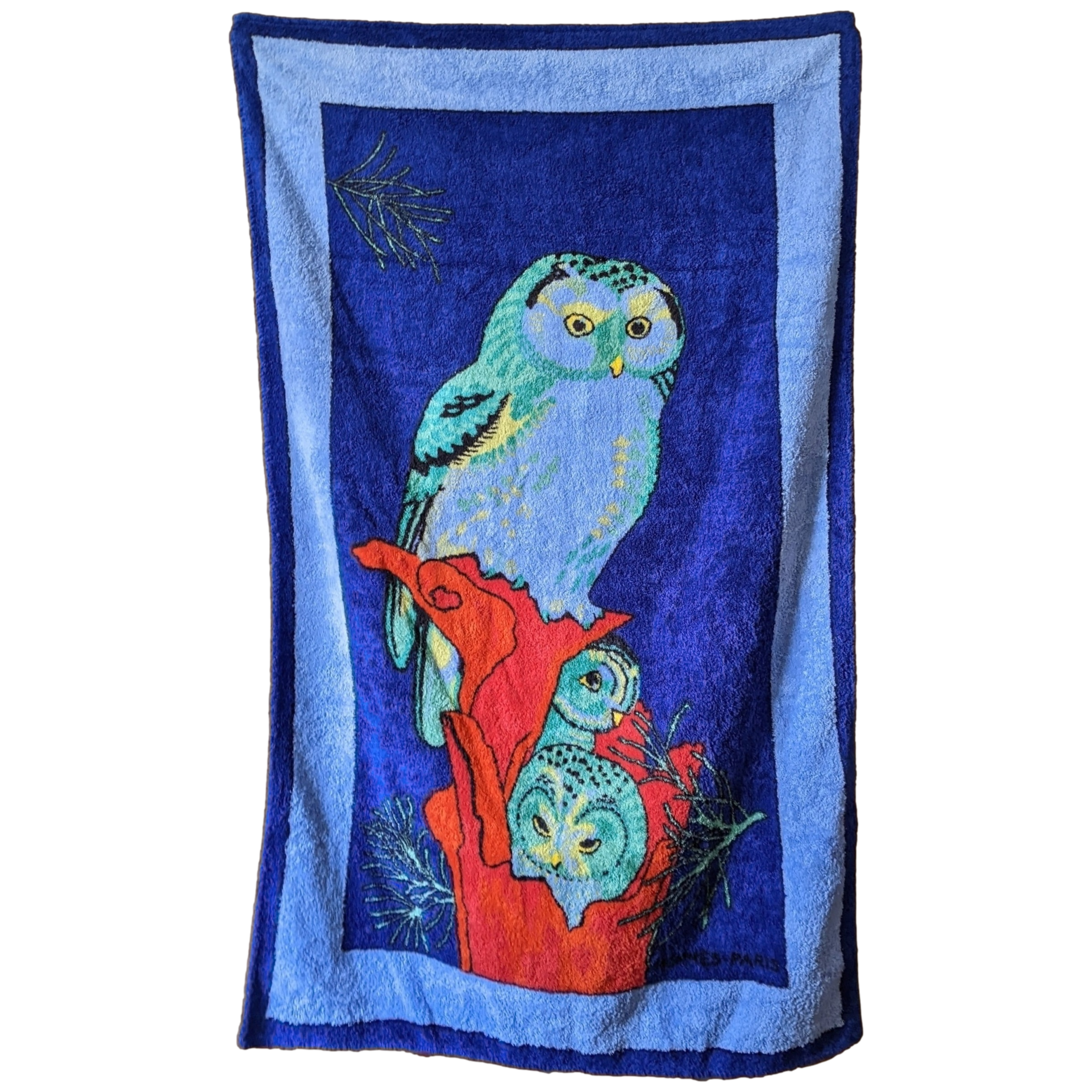 HERMES Vintage CHOUETTE Owl Cotton Terry Beach Towel 90 x 150 cm