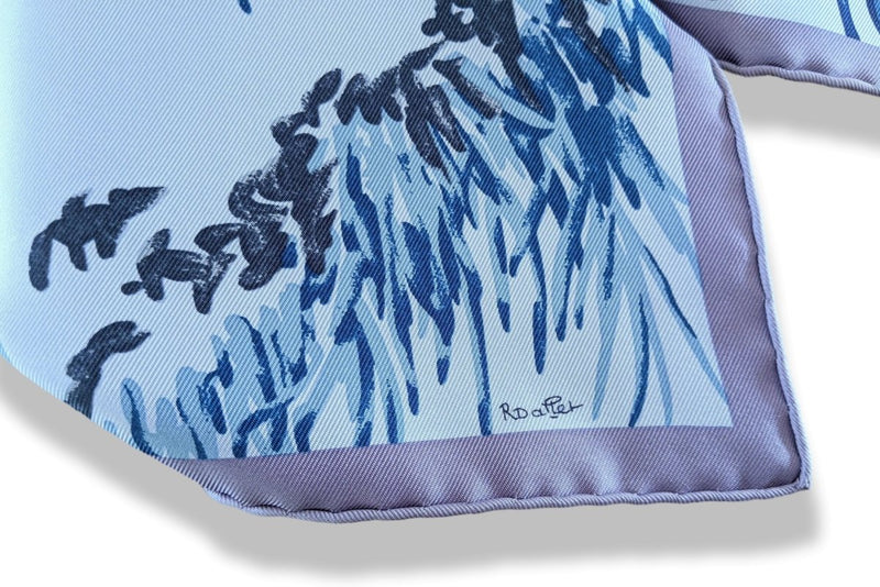 Hermes Ciel/Bleu Jean/Mauve LES TIGREAUX by Robert Dallet Gavroche Pochette Twill 45 cm, BNWT! - poupishop