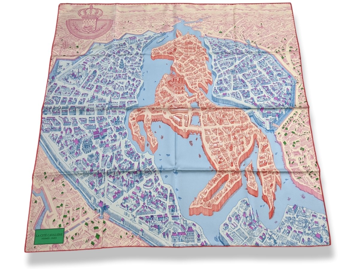 Hermes Ciel/Creme/Rouge LA CITE CAVALIERE by Octave Marsal Twill 90cm, BNWT! - poupishop