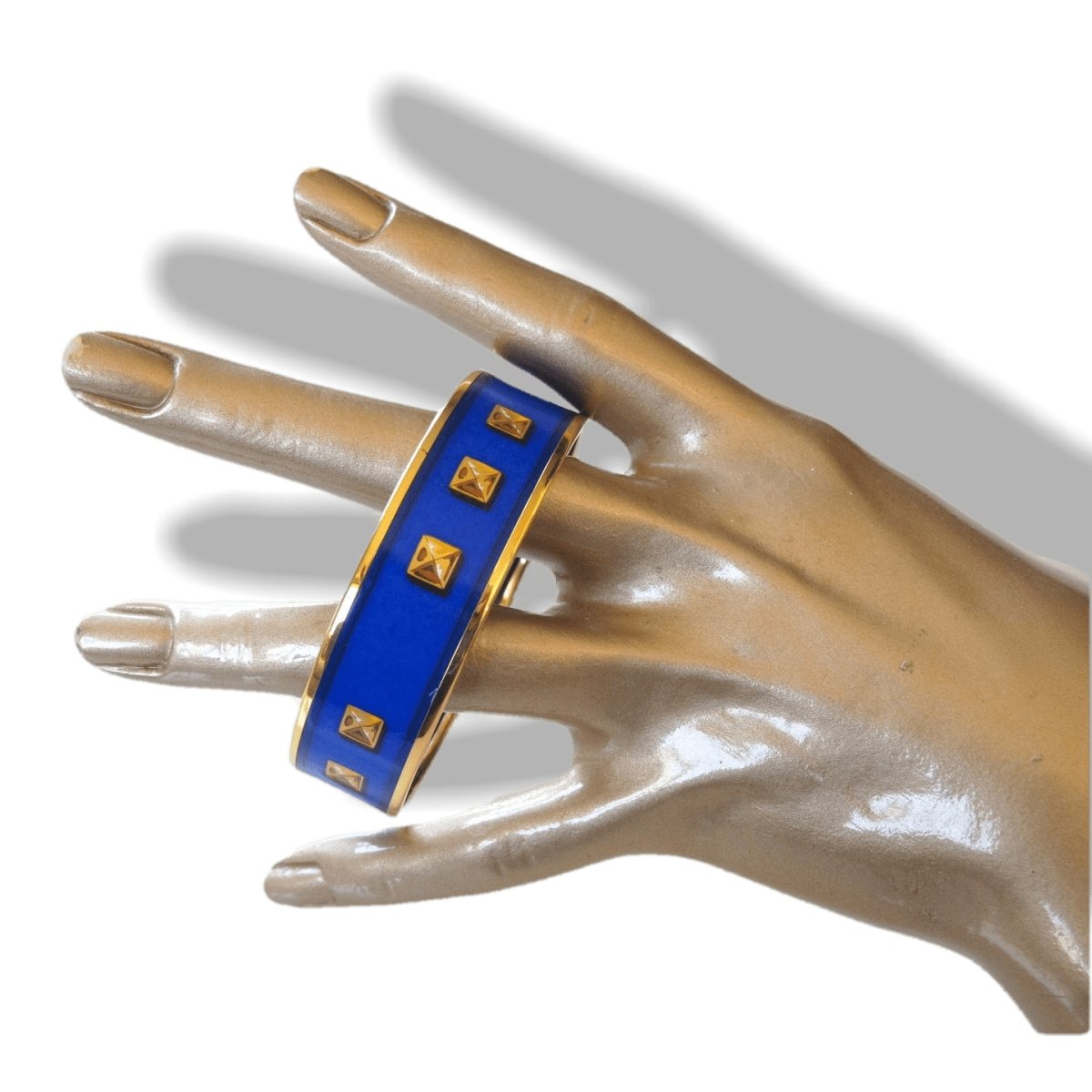 Hermes Cobalt Blue Medor Printed Enamel/Gold Wide Bangle Bracelet, New! - poupishop
