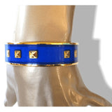 Hermes Cobalt Blue Medor Printed Enamel/Gold Wide Bangle Bracelet, New! - poupishop