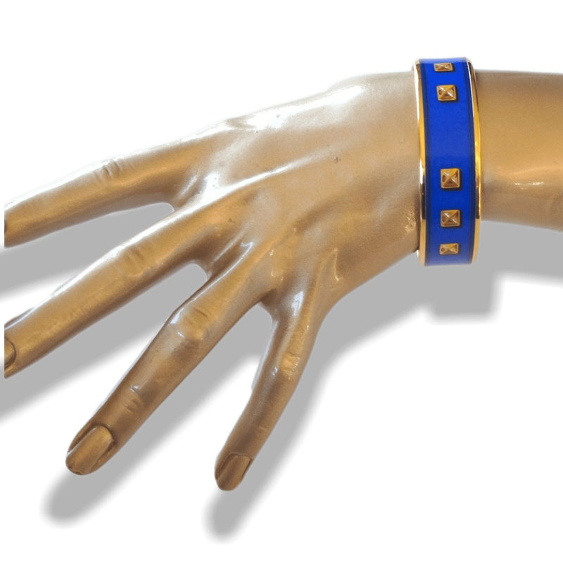 Hermes Cobalt Blue Medor Printed Enamel/Gold Wide Bangle Bracelet, New! - poupishop