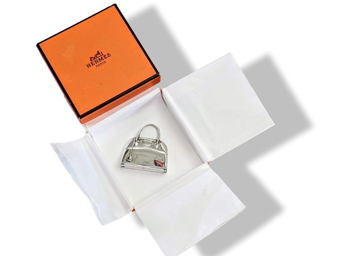 Hermes [COL2] Shiny Sterling Silver BOLIDE Pill Box Bag Charm Pendant Made in England, BNIB! - poupishop