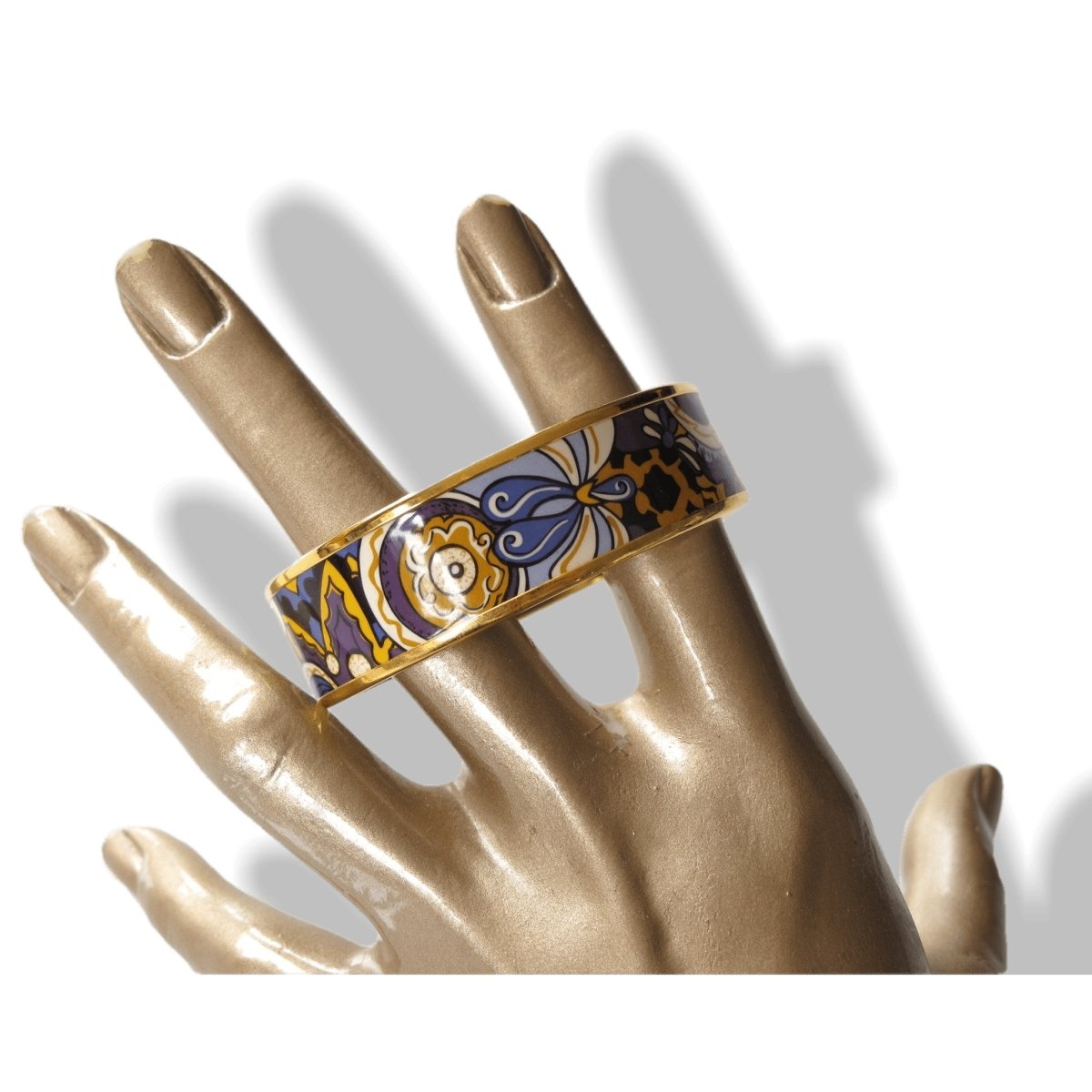 Hermes Coloured Enamel Gold Trim Paisley from Paisley Wide Bangle Bracelet 65, New! - poupishop