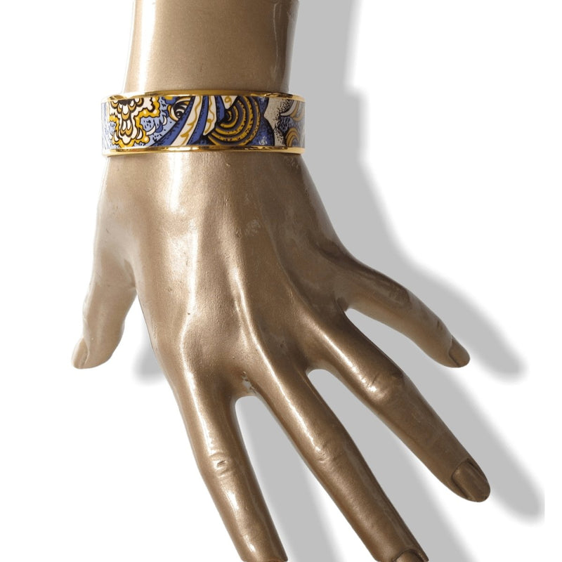Hermes Coloured Enamel Gold Trim Paisley from Paisley Wide Bangle Bracelet 65, New! - poupishop