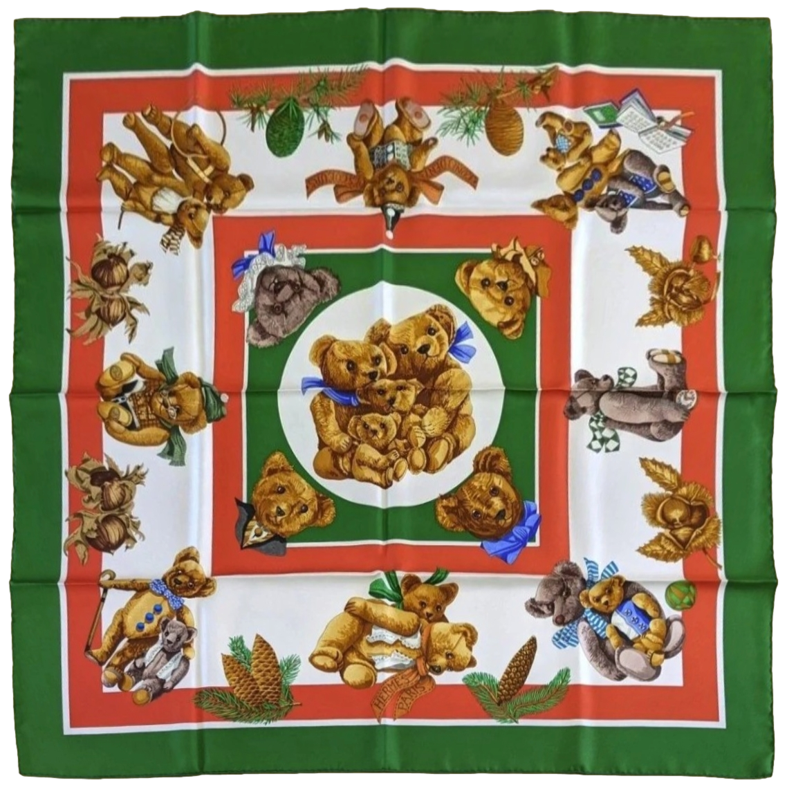 Produits Hermes 2001 Vert/Blanc/Rouge Confidents des Coeurs Twill 90cm 