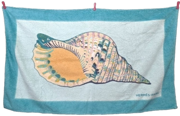 Hermes Turquoise Vintage "Coquillage" Tapis de Plage Terry Beach Towel 90 x 150 cm