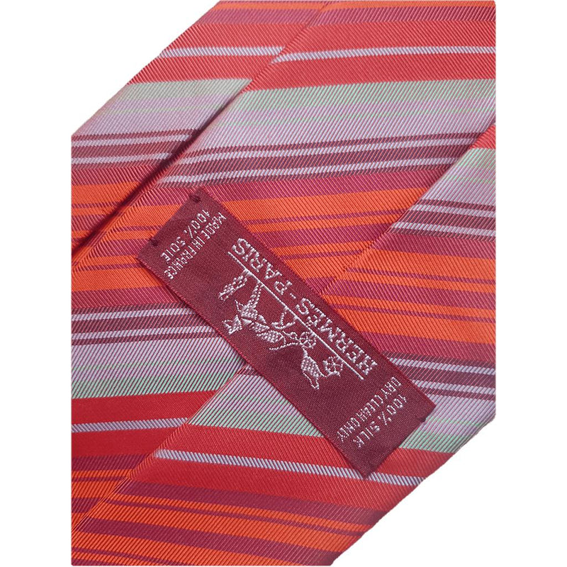 Hermes Corail Stripes Silk Tie, New! - poupishop