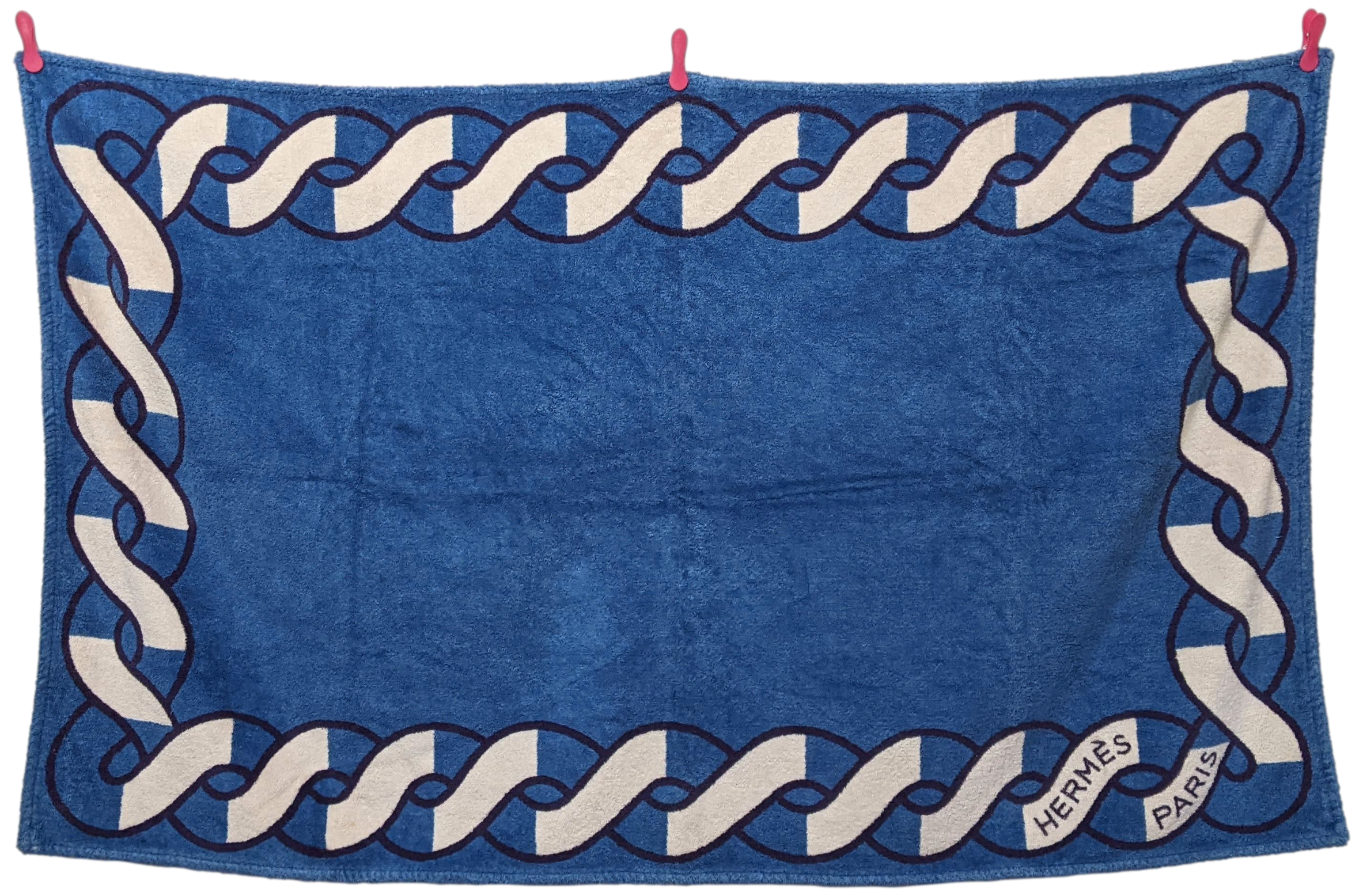 Produits Hermes Bleu/Blanc "Cordage" Cotton Terry Beach Towel 90 x 150 cm