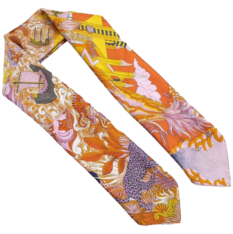 Hermes Orange/Rose "Cosmographia Universalis" by Jan Bajtlik Twill scarf 90cm