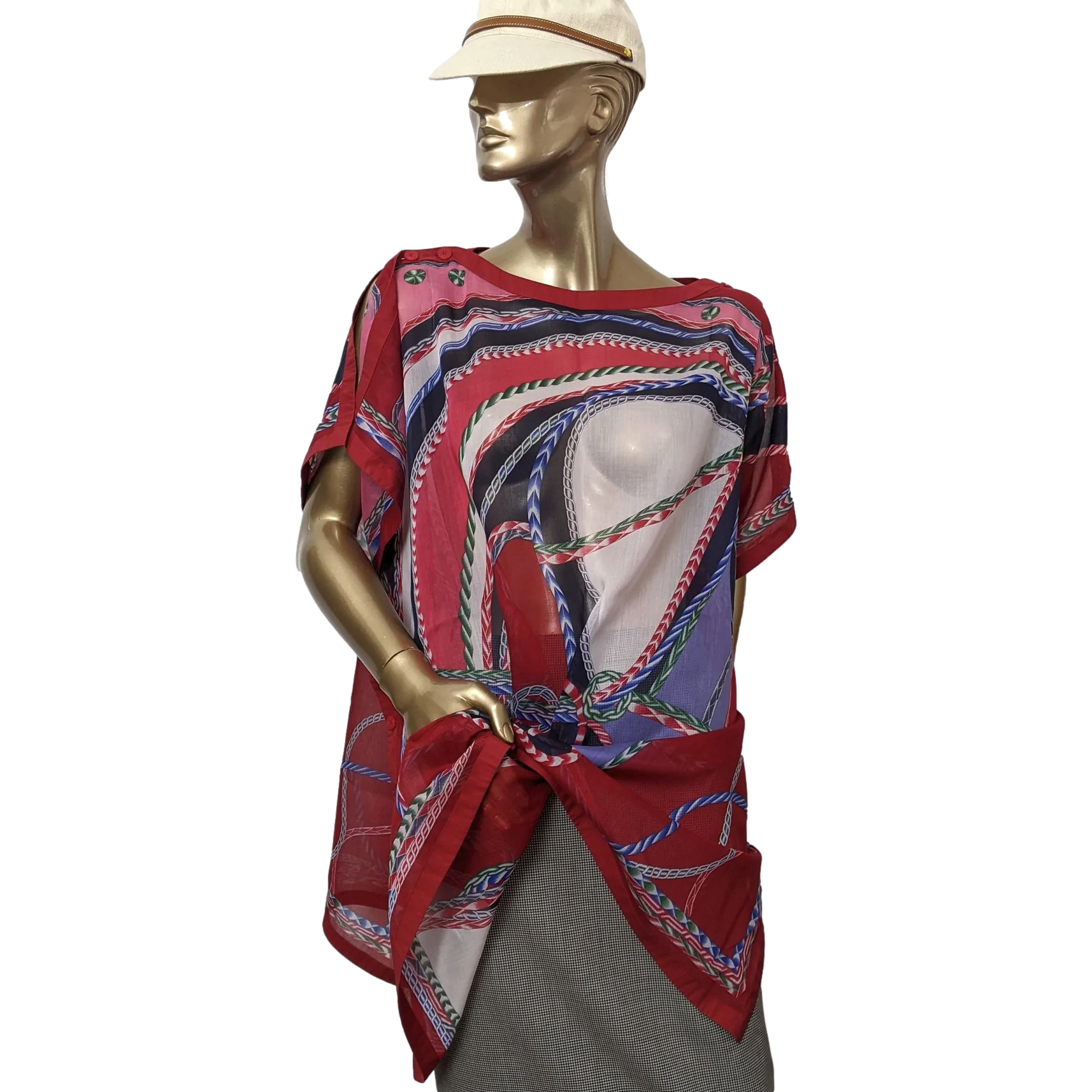 Hermes Rouge/Multi "Robe du Soir" Cotton Beach Tunic Dress Sz All