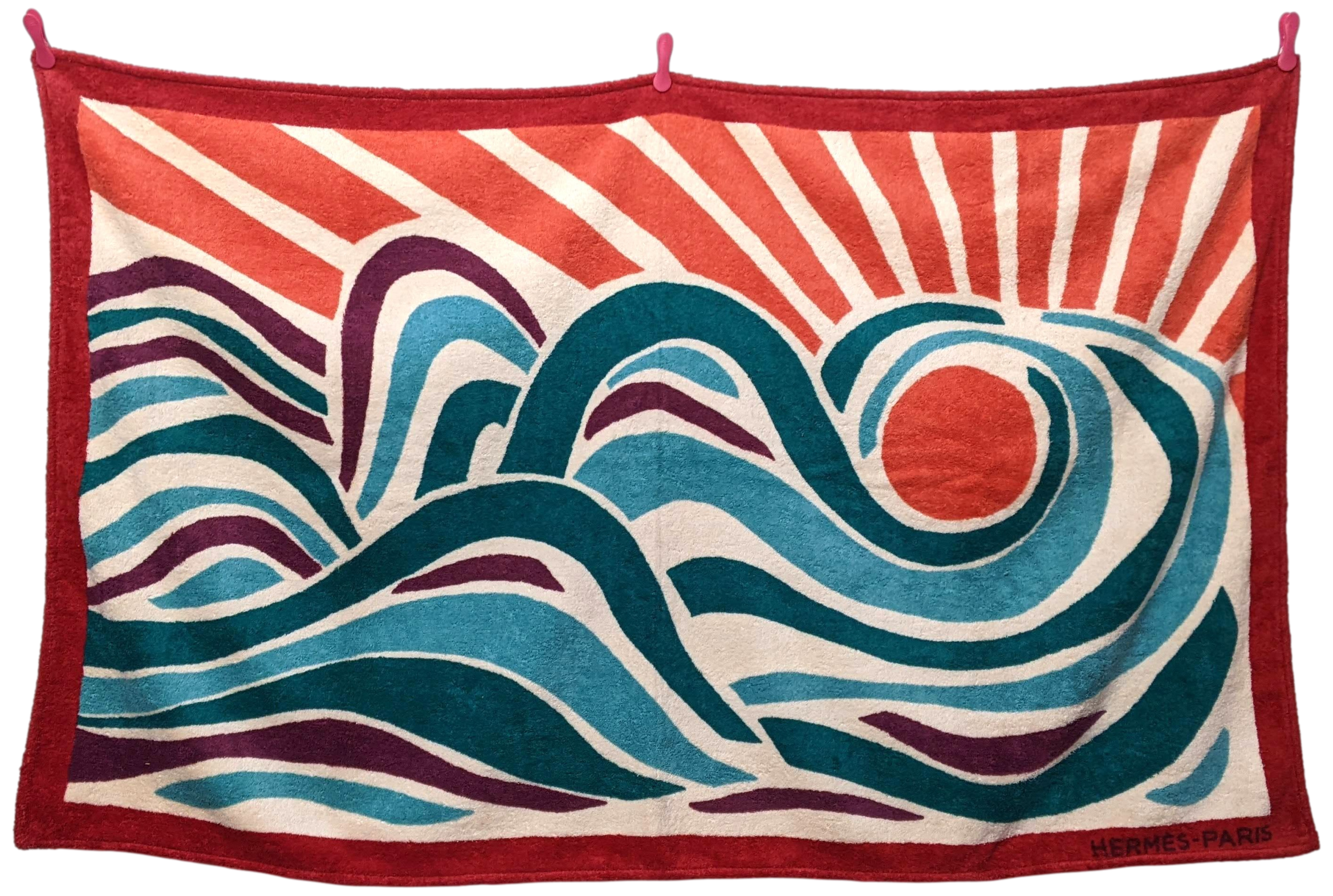 Hermes Multi "Coucher de Soleil sur la Mer" Cotton Terry Beach Towel 90 x 150 cm