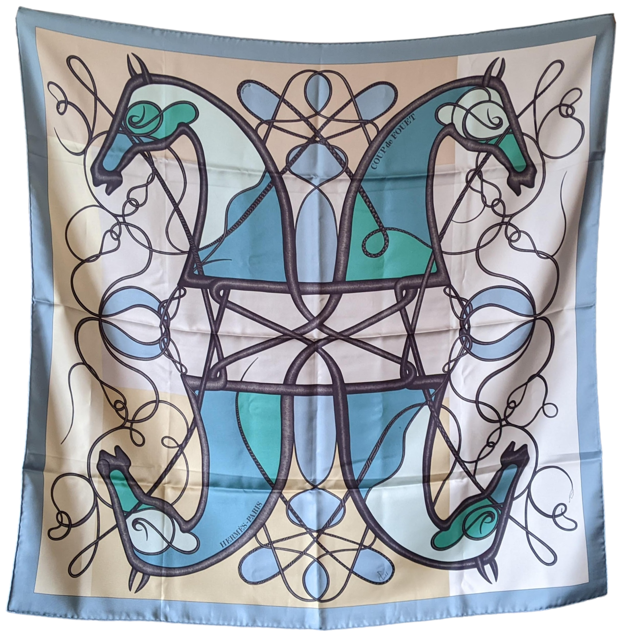 Hermes Vert "Coup de Fouet" Twill Silk Scarf 90 x 90 cm