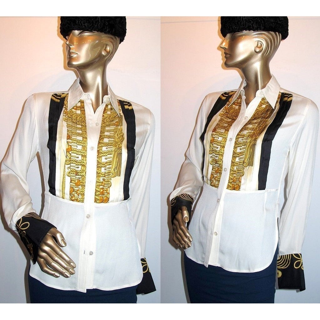 Hermes Couture Vintage Brandebourg Pastron Silk Shirt Sz36 - poupishop