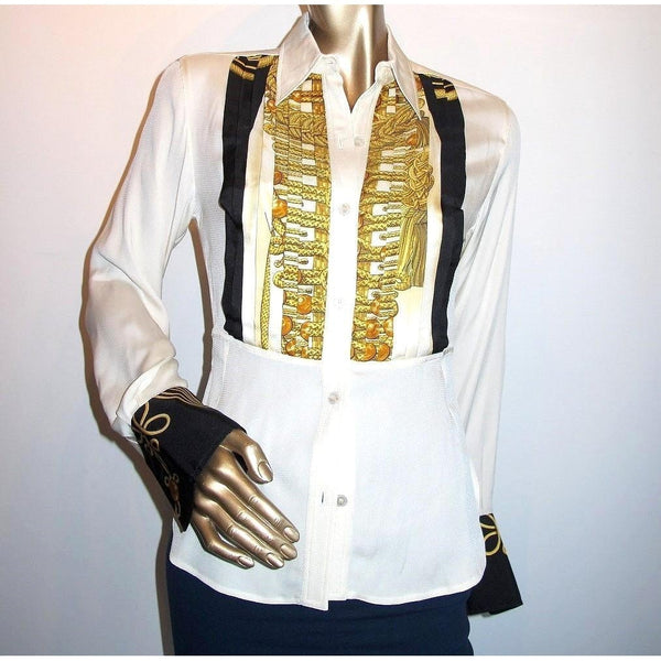 Hermes Couture Vintage Brandebourg Pastron Silk Shirt Sz36 - poupishop