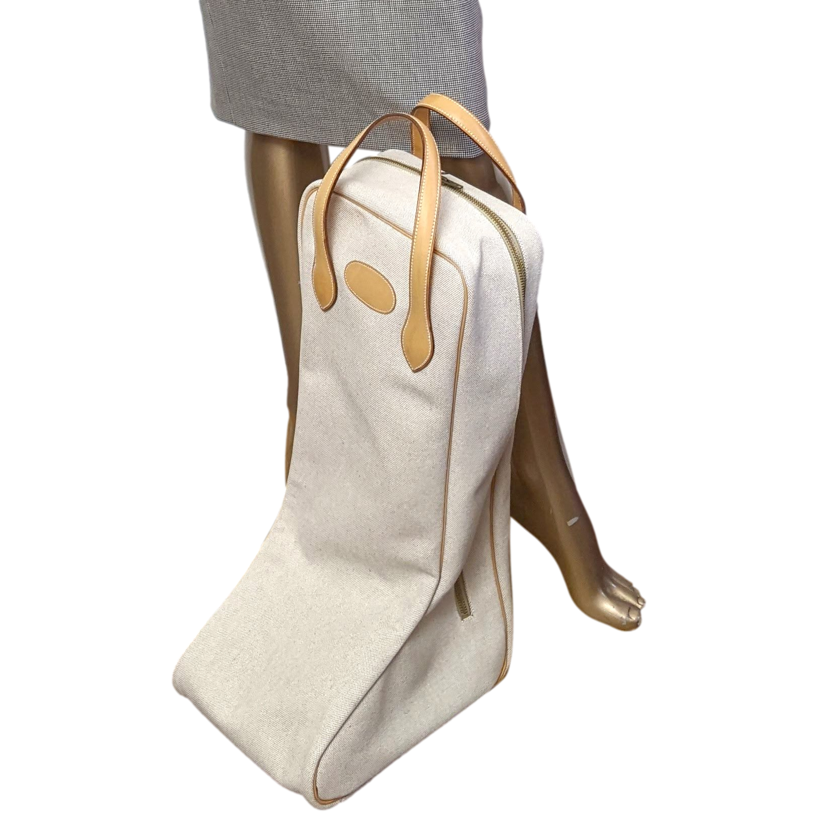 Hermes Vintage 1979 Toile H & Natural Cow Boots Bag - Sac Equitation pour Bottes