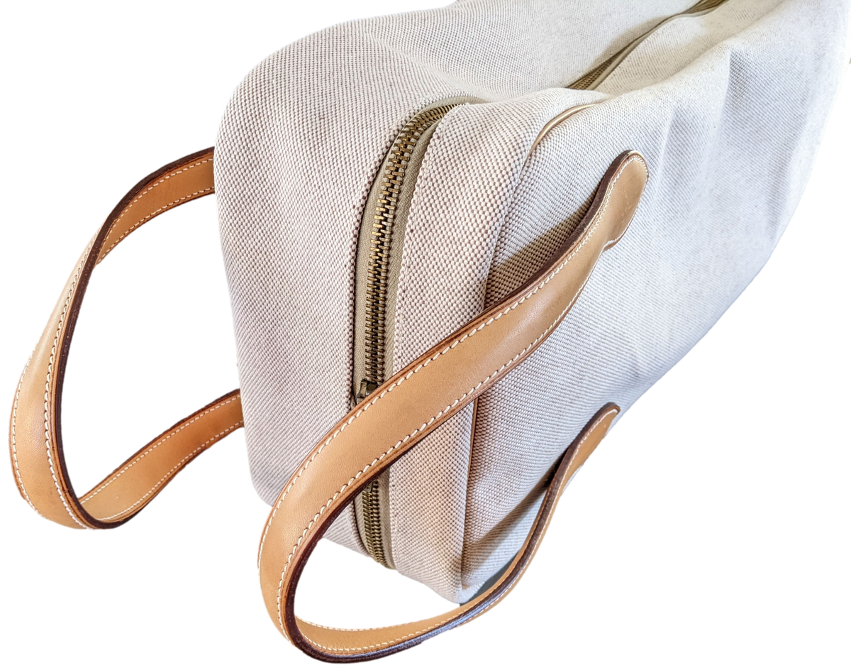 Hermes Vintage 1979 Toile H & Natural Cow Boots Bag - Sac Equitation pour Bottes