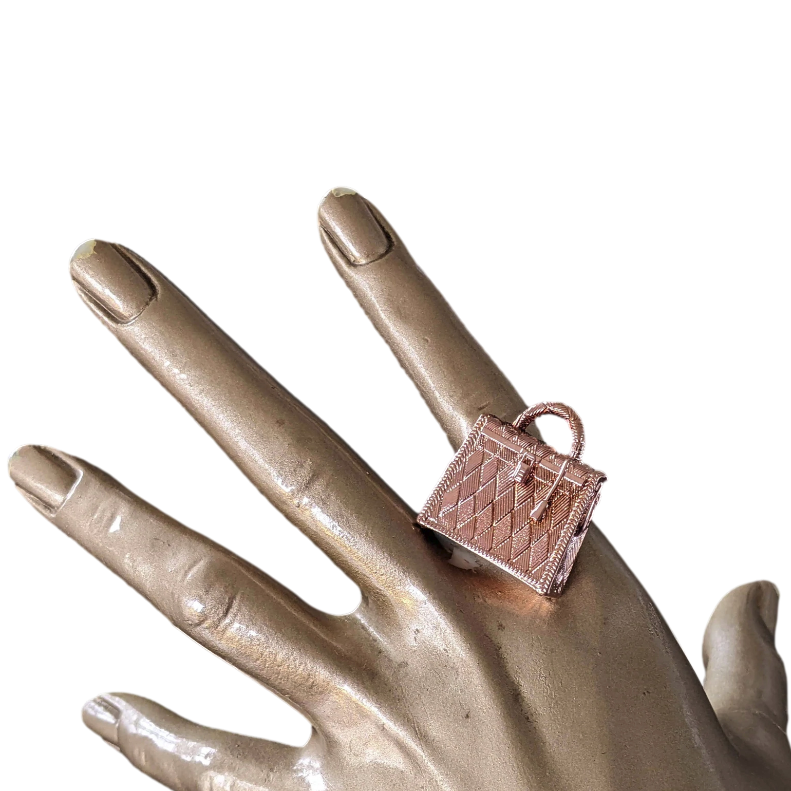 Hermes 2019 Or Rose Plated "Curiosite Kelly Bag Curiosite" Guillochee Charm Pendant