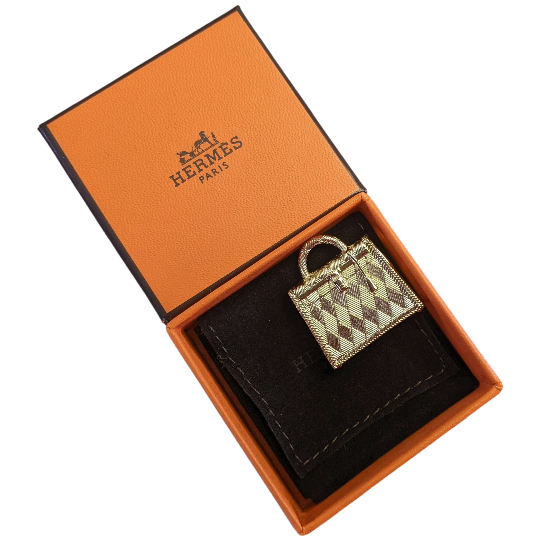 Hermes [73] 2019 Shiny Permabrass "Curiosite Kelly Bag" Pendant Bag Charm