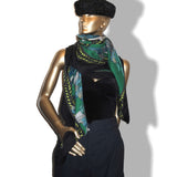 Hermes CW01 Black Green Matte Blanc La Danse du Cheval Marwari Cashmere Shawl 140 - poupishop