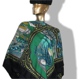 Hermes CW01 Black Green Matte Blanc La Danse du Cheval Marwari Cashmere Shawl 140 - poupishop