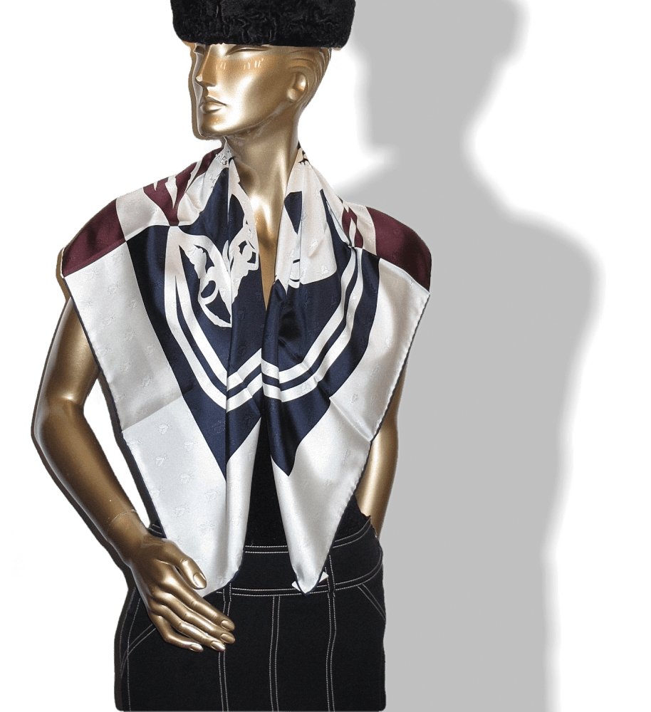 Hermes cw01 Navy White Burgundy Brides de Gala Quadri Tattoo Jacquard Twill SIlk 90cm, BNWT! - poupishop