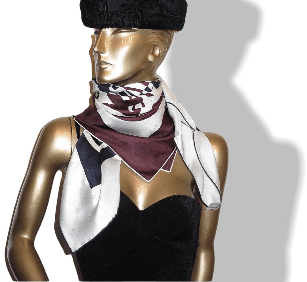 Hermes cw01 Navy White Burgundy Brides de Gala Quadri Tattoo Jacquard Twill SIlk 90cm, BNWT! - poupishop