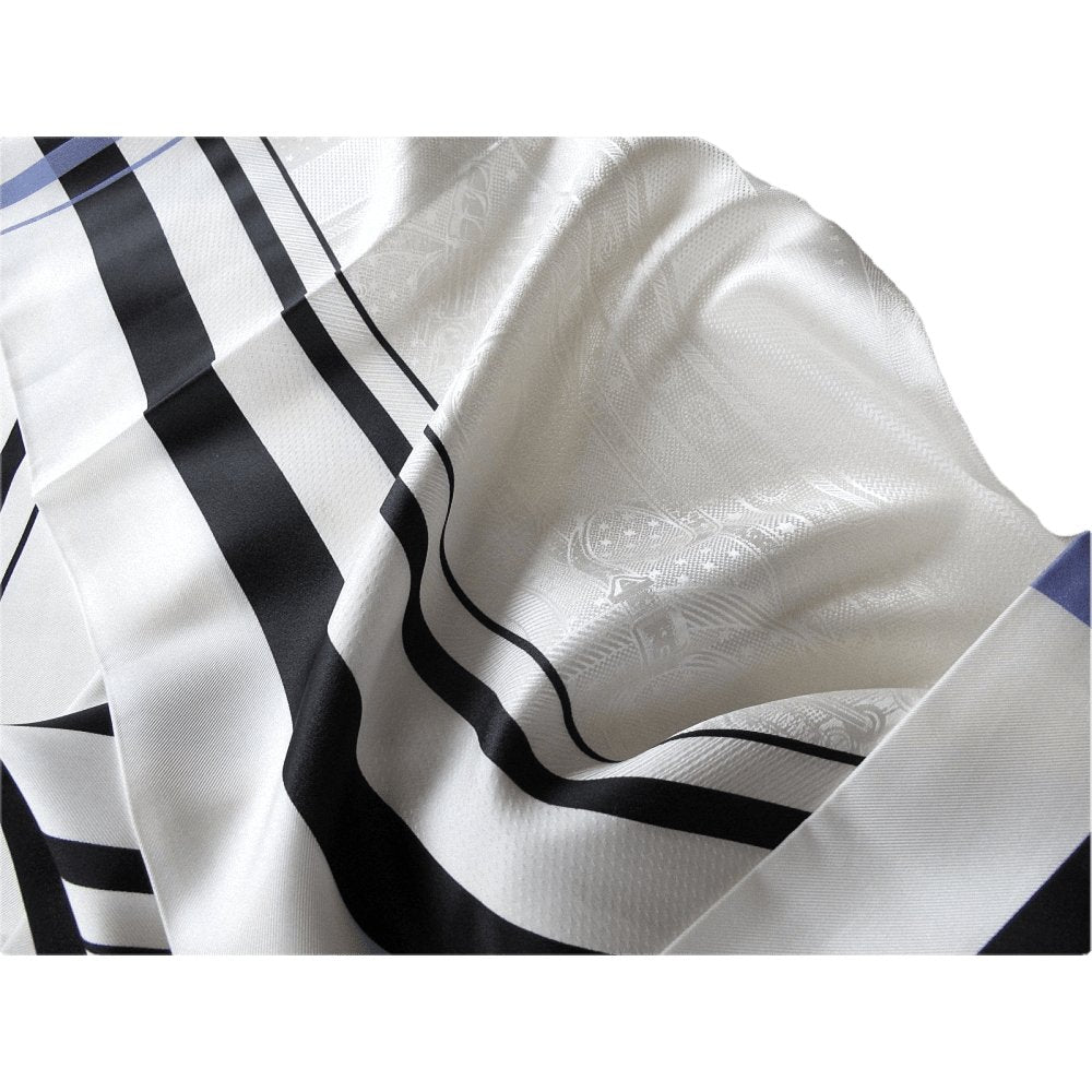 Hermes cw02 Black Ivory Lilac Printed Eperon d'Or Fringed Tuxedo Jacquard Silk Stole, NIB! - poupishop