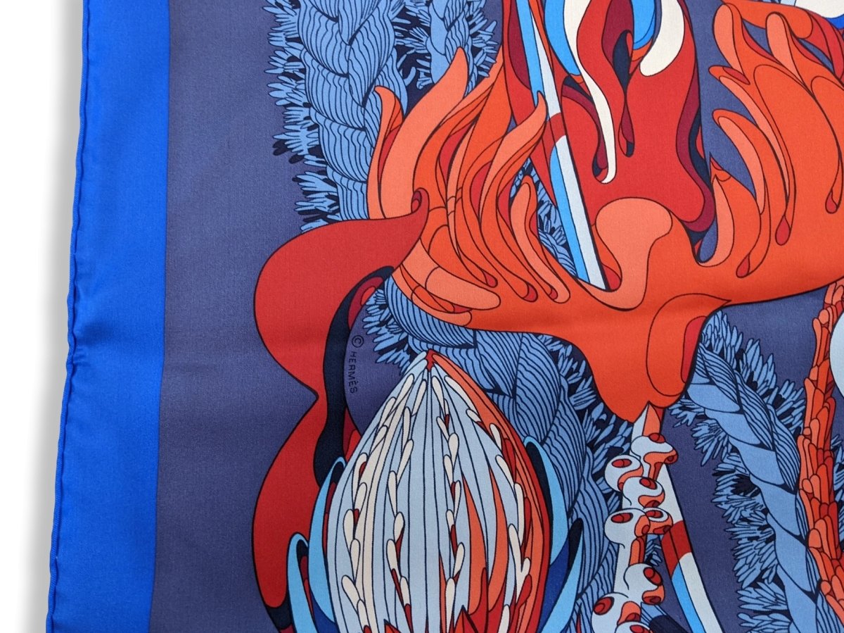 Hermes cw02 Bleu/Gris Bleute/Rouge "Fantaisie Botanique" by Virgine Jamin Silk Shawl 140, BNWTIB! - poupishop