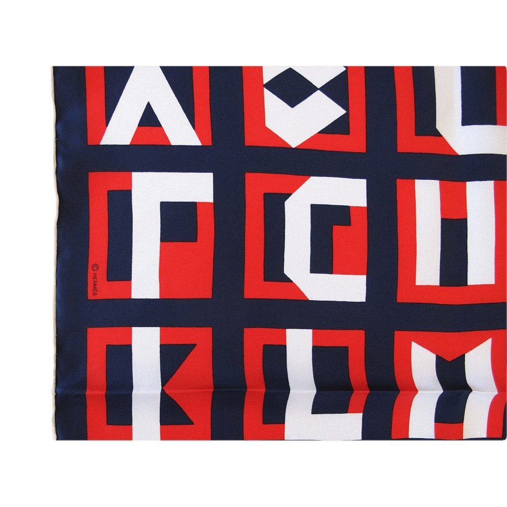 Hermes cw04 White Navy Red Lettres au Carre Twill Gavroche 42cm, NIB! - poupishop