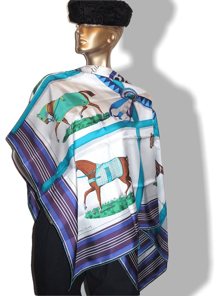 Hermes cw05 White Truquoise Indigo Couvertures et Tenues de Jour Twill Plume 140, New! - poupishop
