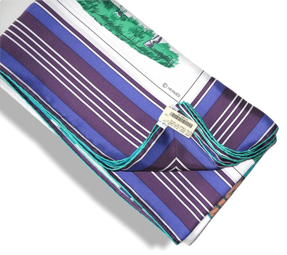 Hermes cw05 White Truquoise Indigo Couvertures et Tenues de Jour Twill Plume 140, New! - poupishop